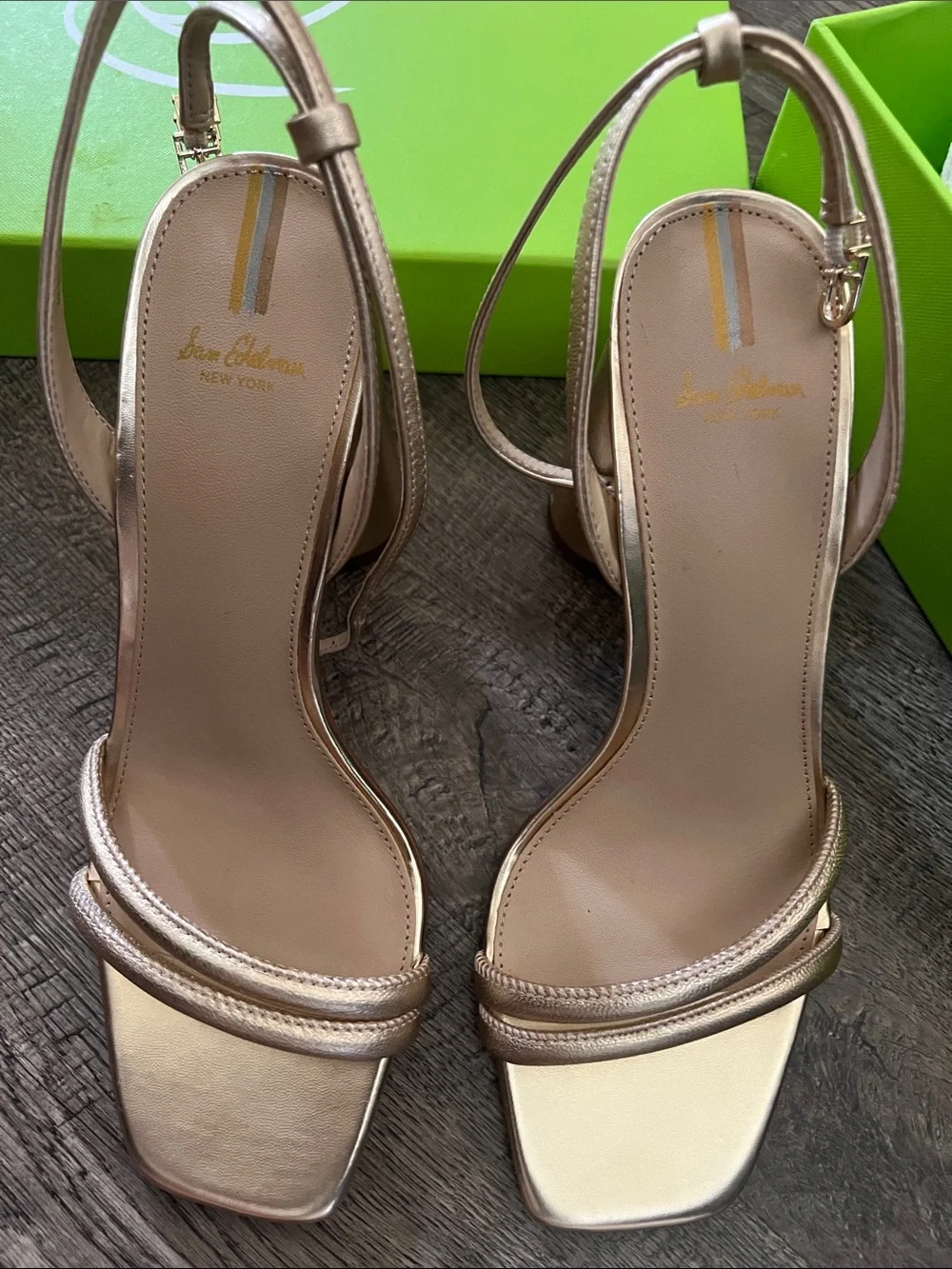 Sam Edelman Kia Metallic Gold Leather Block Heel Slingback Sandals